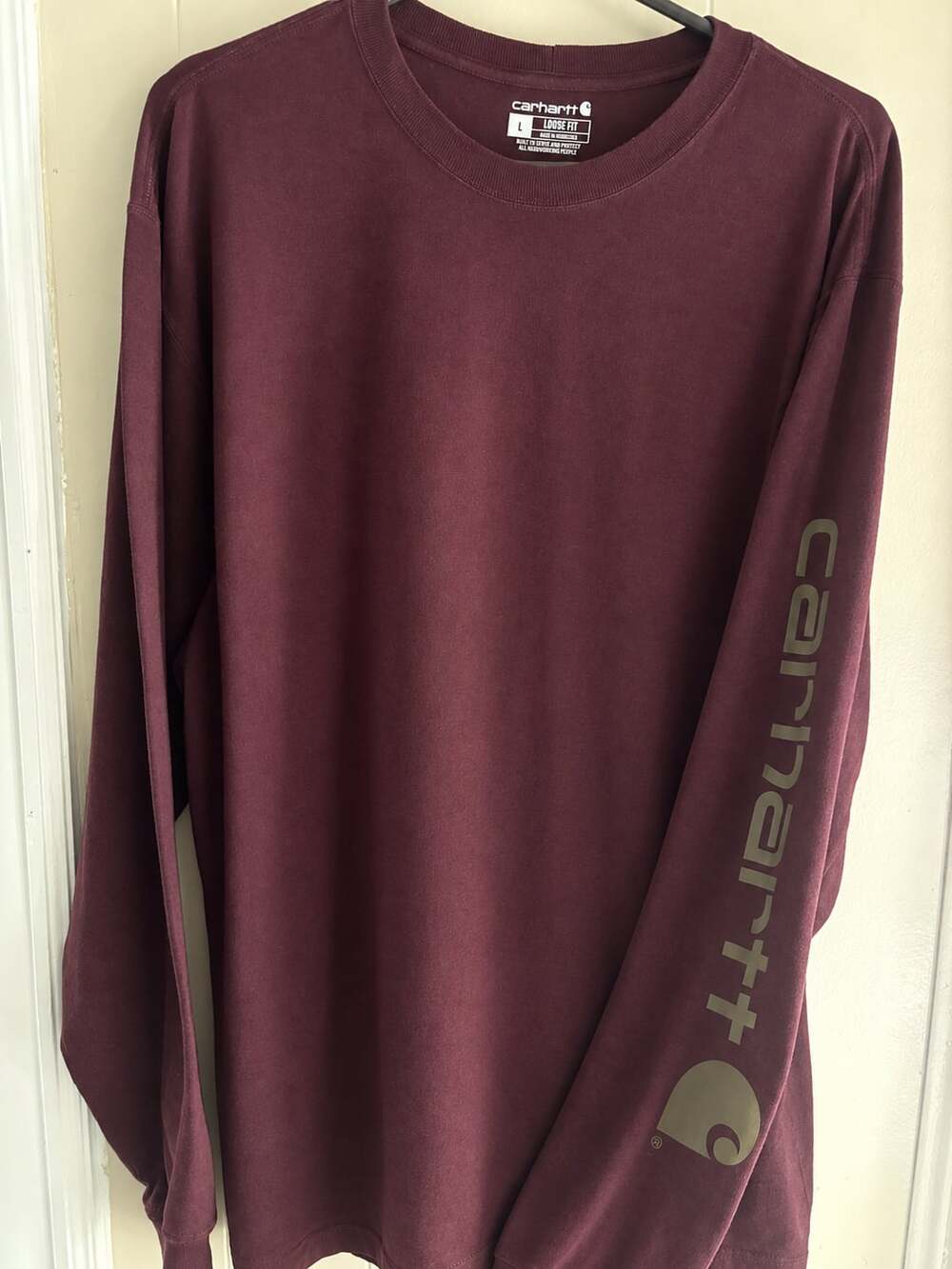 Carhartt Men's Long Sleeve Logo T-Shirt K231 Loose Fit Burgundy Size L